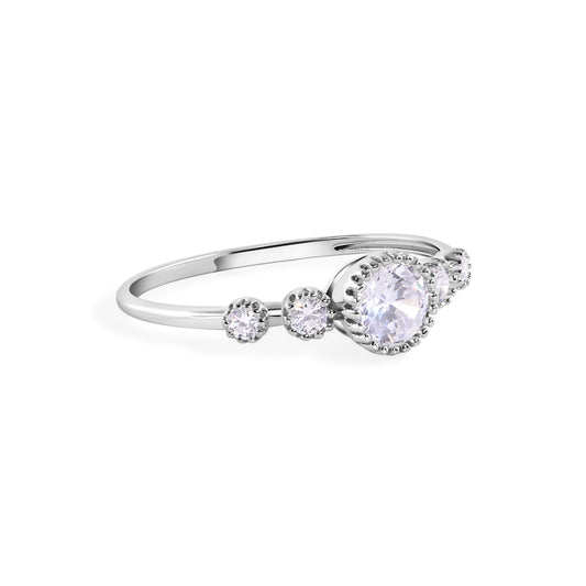Rhodium Plated 925 Sterling Silver Round Clear CZ 1.4mm Ring Sizes 5-9