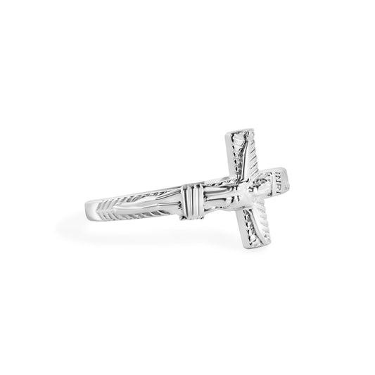 Rhodium Plated 925 Sterling Silver Cross Jesus Christ Faith Band Ring Sizes 5-9