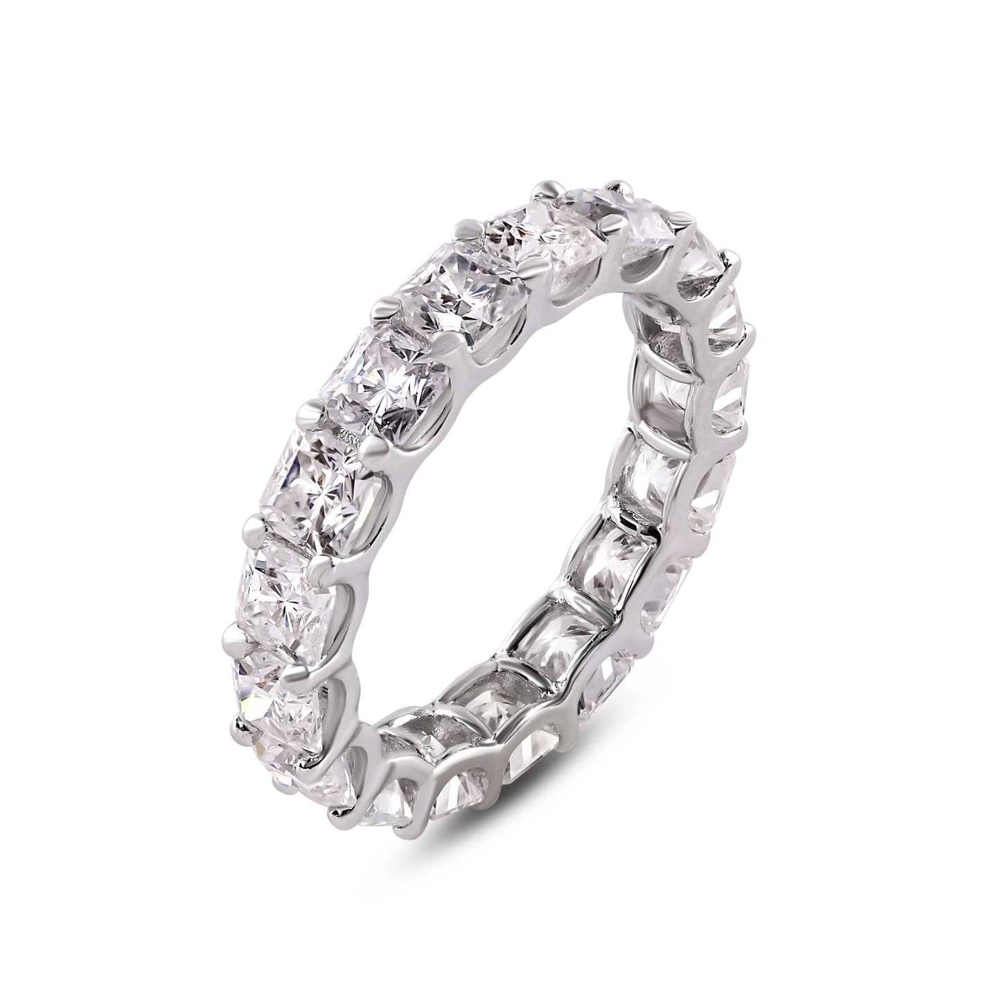925 Sterling Silver Rhodium Plated Moissanite 3.8mm Eternity Band Ring Sizes 5-9