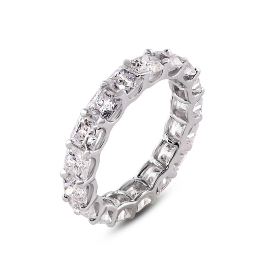925 Sterling Silver Rhodium Plated Moissanite 3.8mm Eternity Band Ring Sizes 5-9