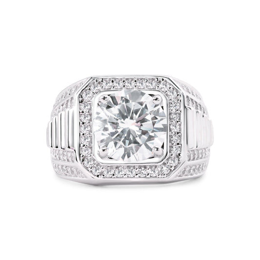 Rhodium Plated 925 Sterling Silver Studded Small 10mm Clear CZ Ring Sizes 9-12