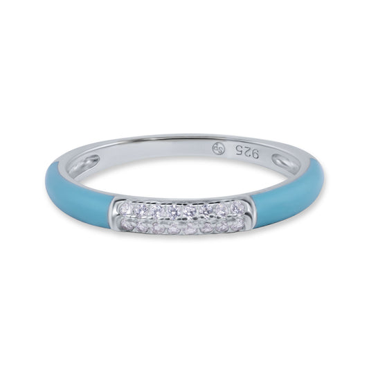 Rhodium Plated 925 Sterling Silver Clear CZ Enamel Band 2.5mm Ring Sizes 5-9
