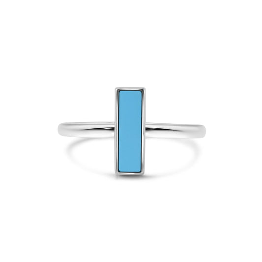 Rhodium Plated 925 Sterling Silver Simulated Turquoise Bar Band Ring Sizes 5-9