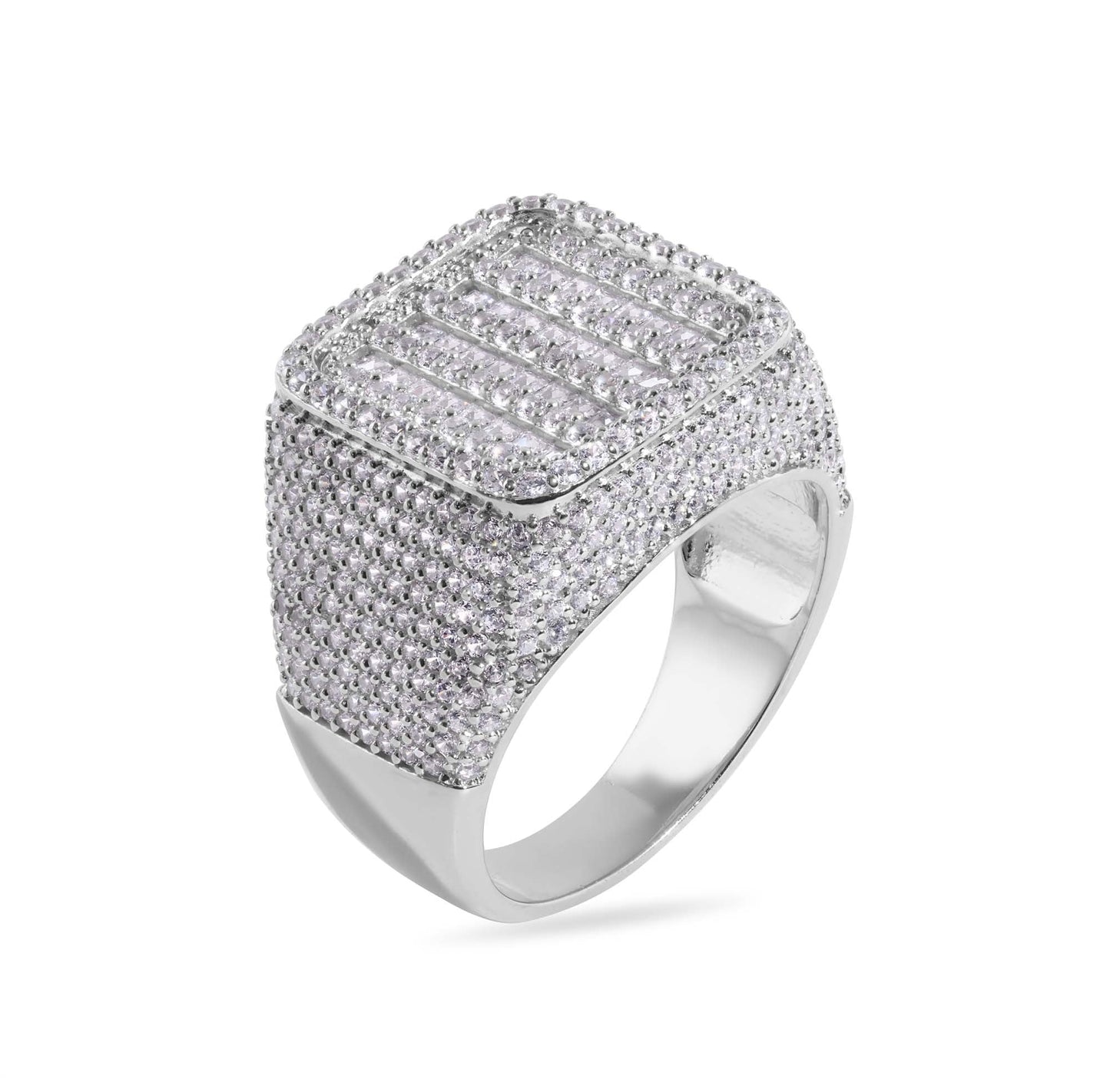 Rhodium Plated 925 Sterling Silver Baguette Clear CZ Square Ring Sizes 9-12