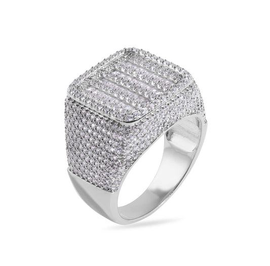 Rhodium Plated 925 Sterling Silver Baguette Clear CZ Square Ring Sizes 9-12