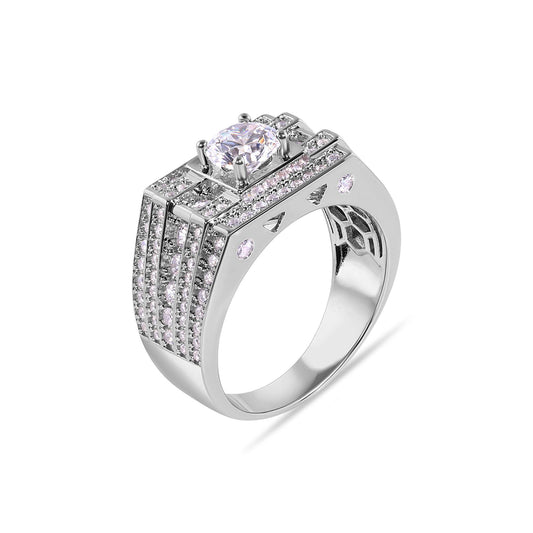 Rhodium Plated 925 Sterling Silver Clear CZ Studded Top 12mm Ring Sizes 9-12
