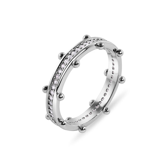 925 Sterling Silver Rhodium Plated Beaded Eternity Clear CZ 2.5mm Ring Sizes 5-9