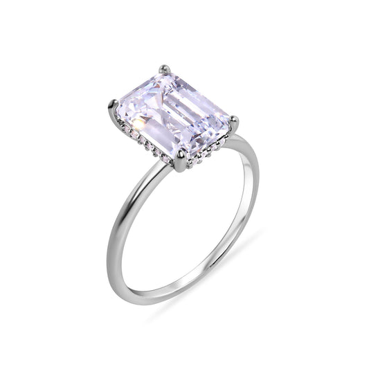 Rhodium Plated 925 Sterling Silver Baguette Clear Center CZ Band Ring Sizes 5-9