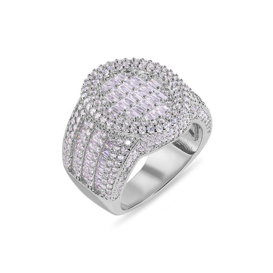 Rhodium Plated 925 Sterling Silver Baguette Clear CZ Oval Band Ring Sizes 9-12