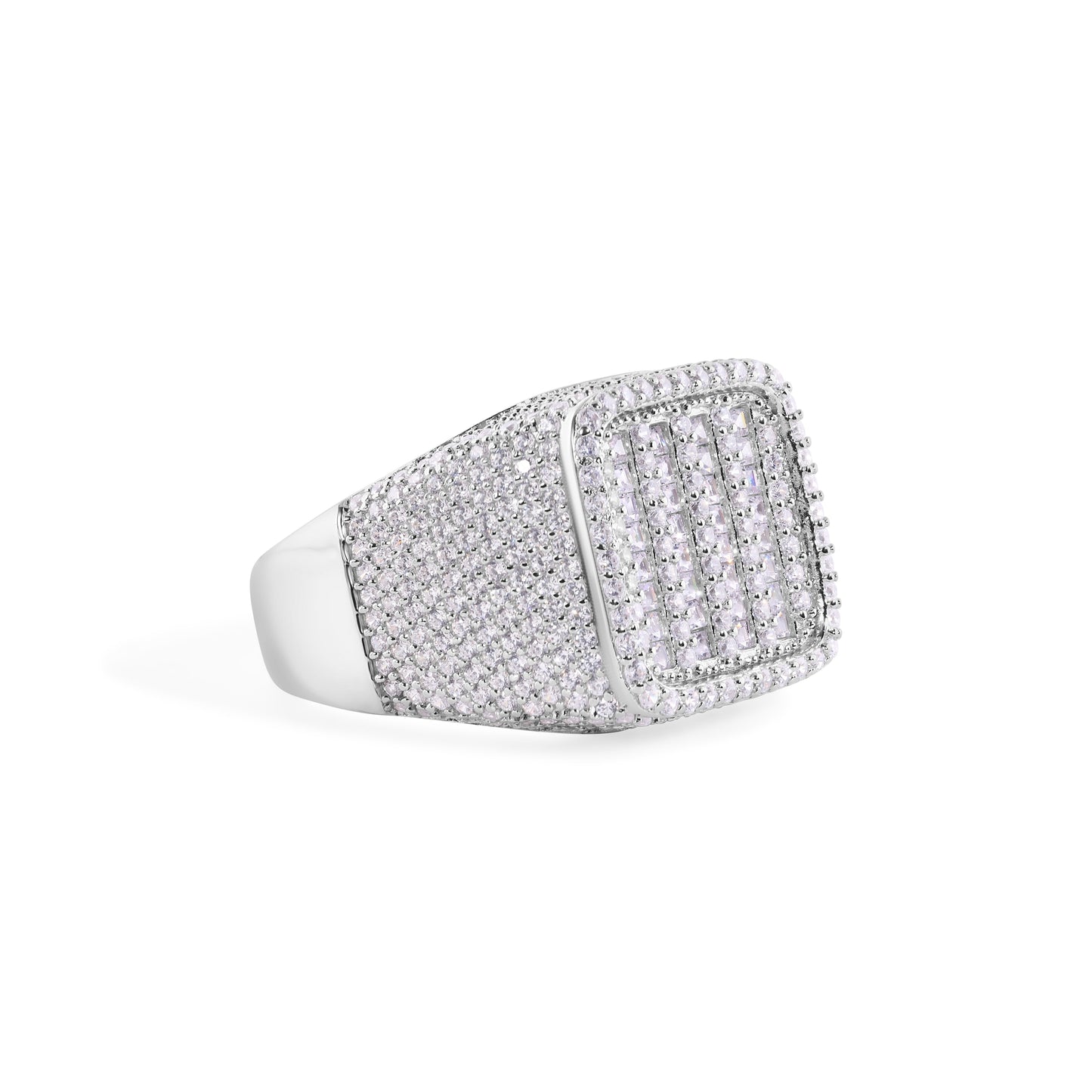 Rhodium Plated 925 Sterling Silver Square Baguette Clear CZ Band Ring Sizes 9-12