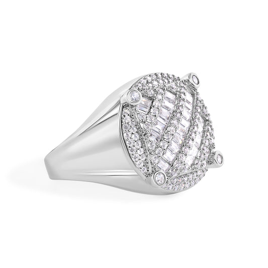 Rhodium Plated 925 Sterling Silver Men's Baguette Clear Band CZ Ring Sizes 9-12