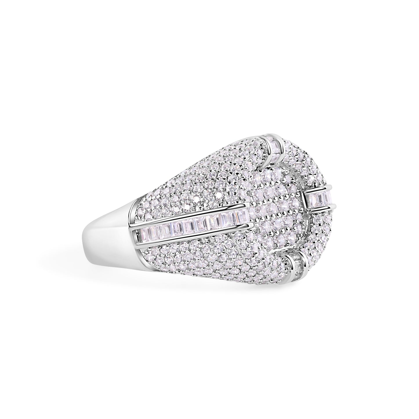 Rhodium Plated 925 Sterling Silver Men's Top Baguette CZ Band Ring Sizes 9-12