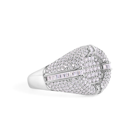 Rhodium Plated 925 Sterling Silver Men's Top Baguette CZ Band Ring Sizes 9-12