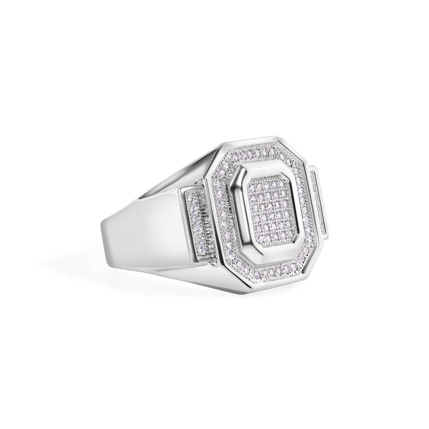 Rhodium Plated 925 Sterling Silver Embossed Octagon CZ 18.5mm Ring Sizes 9-12