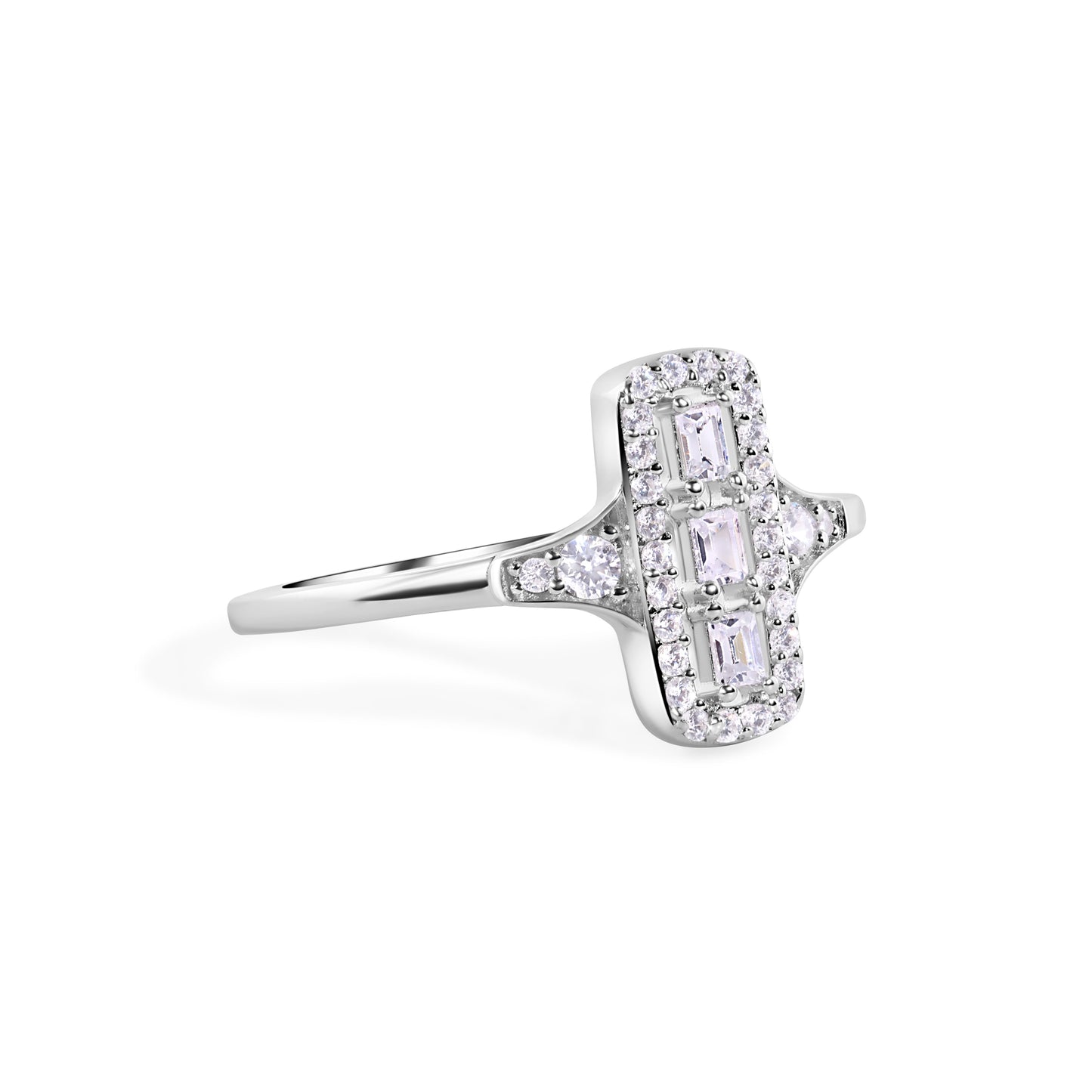 Rhodium Plated 925 Sterling Silver Rectangular Baguette CZ Band Ring Sizes 5-9