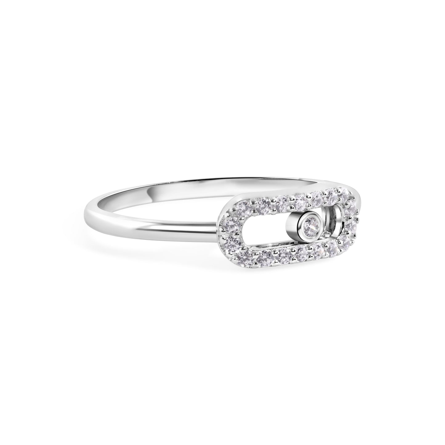 Rhodium Plated 925 Sterling Silver Oval Fidgeting Clear CZ 1.8mm Ring Sizes 5-9