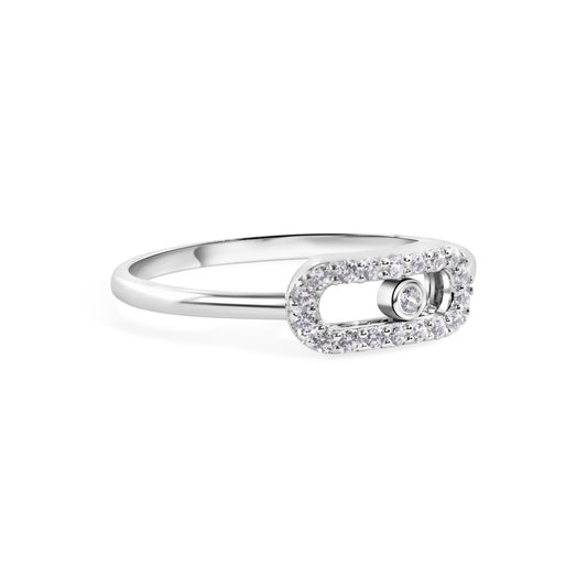 Rhodium Plated 925 Sterling Silver Oval Fidgeting Clear CZ 1.8mm Ring Sizes 5-9
