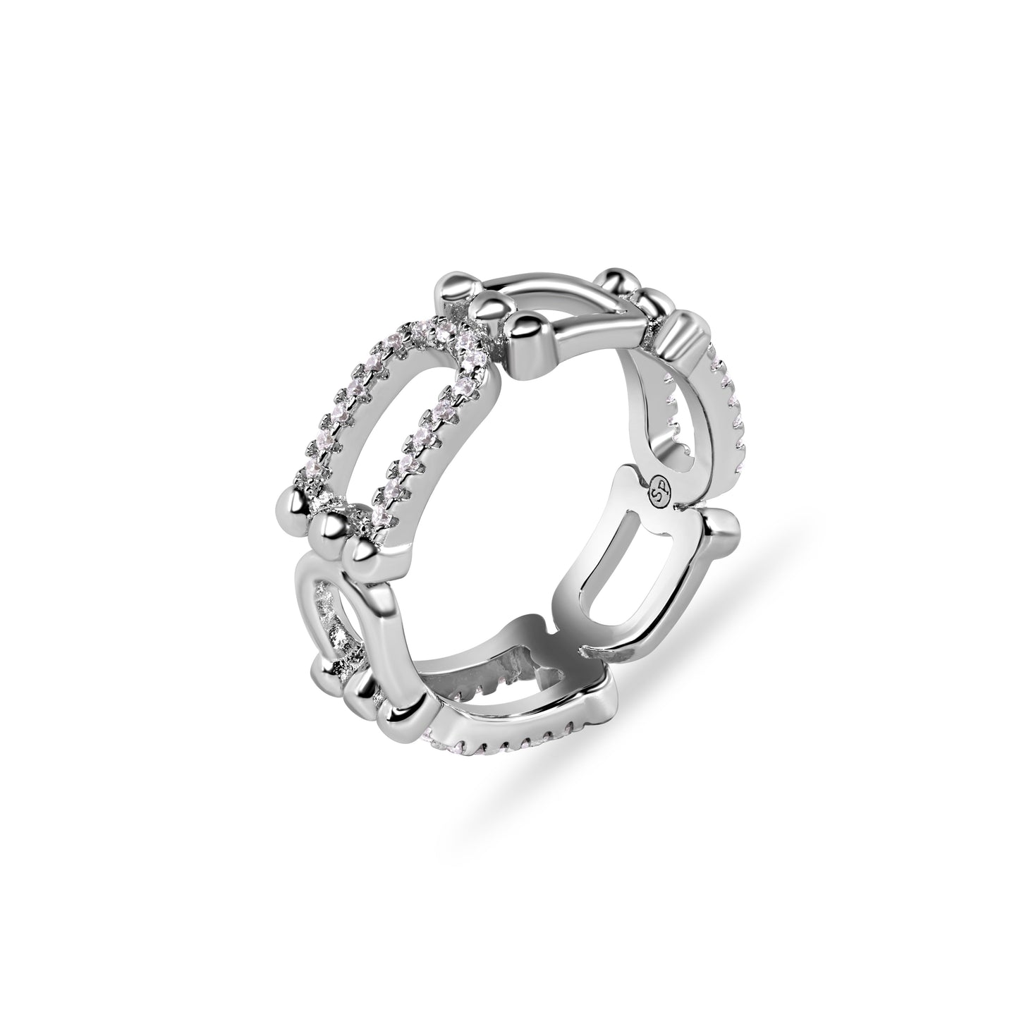 Rhodium Plated 925 Sterling Silver Bow Paperclip Band Clear CZ Ring Sizes 5-9