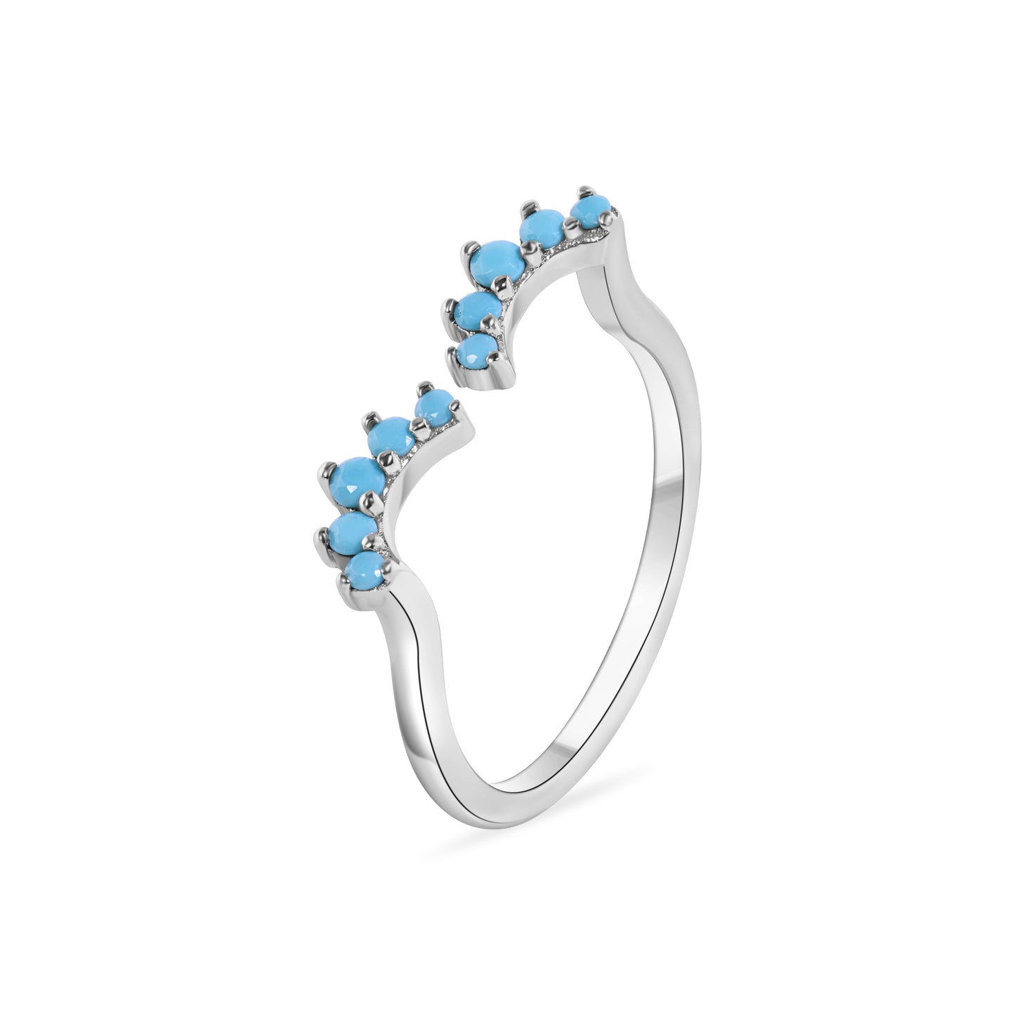 Rhodium Plated 925 Sterling Silver Simulated Turquoise Wave Ring Sizes 5-9