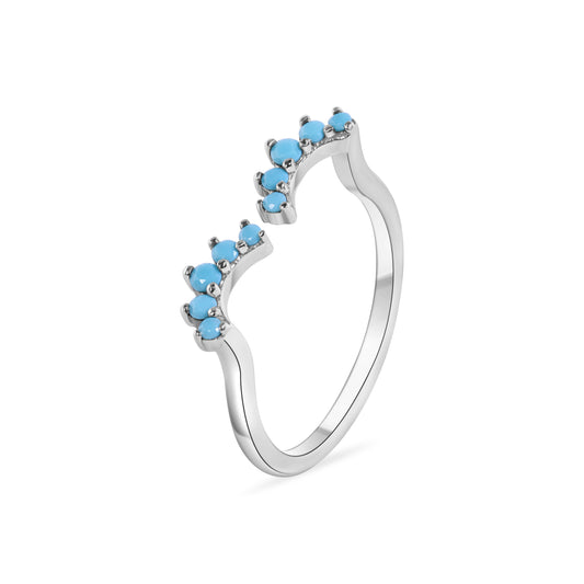 Rhodium Plated 925 Sterling Silver Simulated Turquoise Wave Ring Sizes 5-9