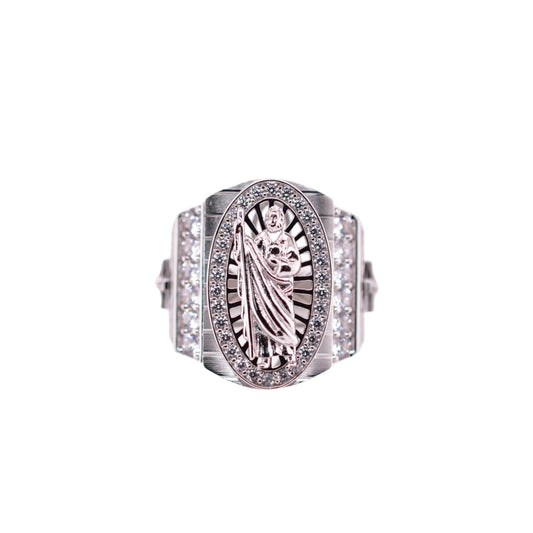 Rhodium Plated 925 Sterling Silver Saint Jude Cross Clear CZ Ring Sizes 9-12