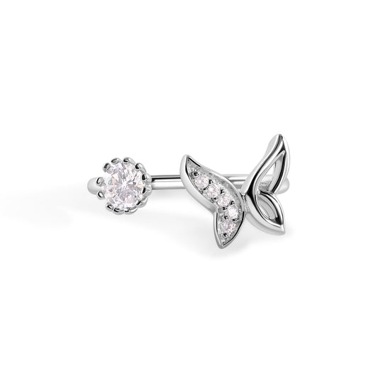 Rhodium Plated 925 Sterling Silver Butterfly Flower Clear CZ Ring Sizes 5-9