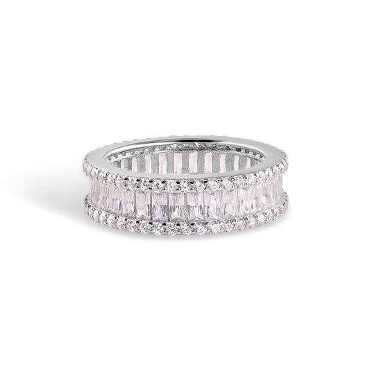 Sterling Silver 925 Rhodium Plated Eternity Baguette Clear CZ Ring Sizes 5-9