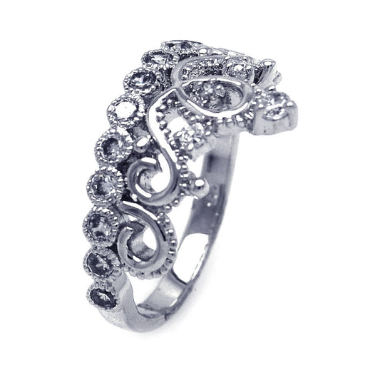 Sterling Silver 925 Rhodium Plated Crown Pear & Round CZ Ring Band Sizes 5-9