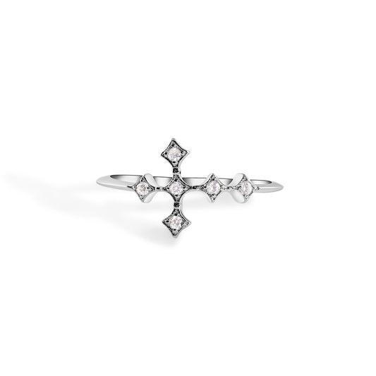 925 Sterling Silver Nickel Free Rhodium Plated Cross Clear CZ Ring Sizes 5-9