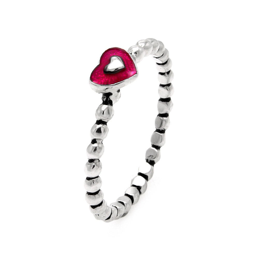 925 Sterling Silver Black Rhodium Plated Pink Heart Bead Band Ring Sizes 5-9