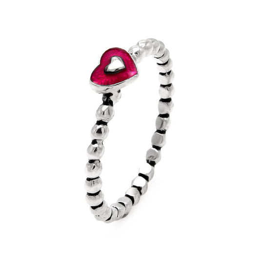925 Sterling Silver Black Rhodium Plated Pink Heart Bead Band Ring Sizes 5-9