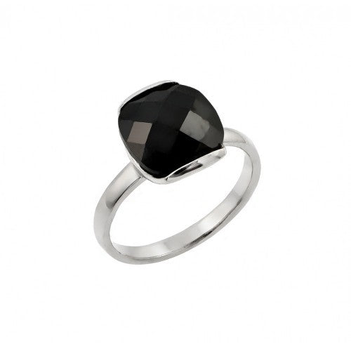 925 Sterling Silver Nickel Free Rhodium Plated Solitaire Black CZ Ring Sizes 5-9