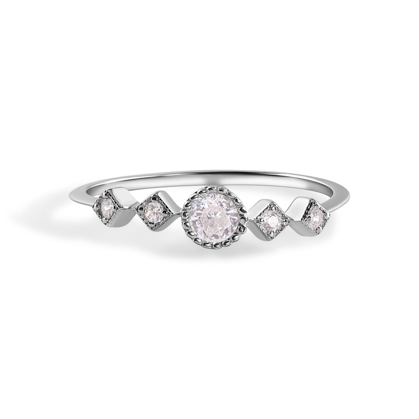 925 Sterling Silver Nickel Free Rhodium Plated Pave Clear CZ Ring Sizes 5-9