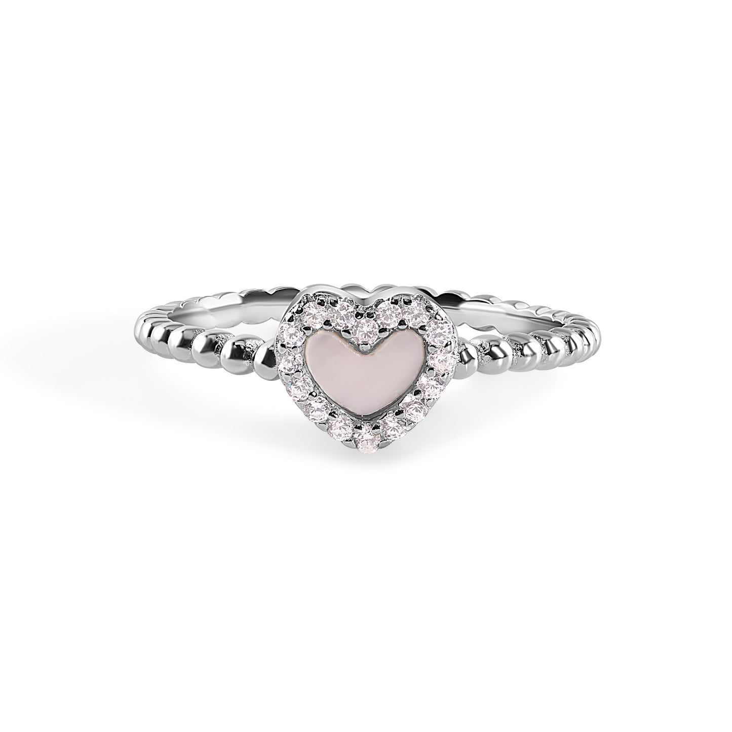 925 Sterling Silver Rhodium Plated Synthetic Opal Heart Band CZ Ring Sizes 5-9