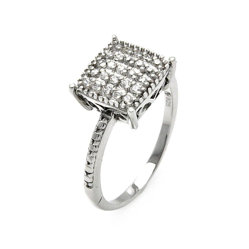 925 Sterling Silver Rhodium Plated Square Top Pave Clear CZ Ring Sizes 5-9