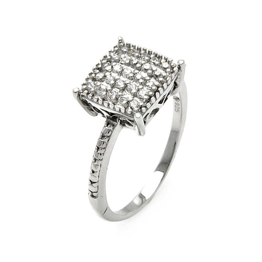 925 Sterling Silver Rhodium Plated Square Top Pave Clear CZ Ring Sizes 5-9