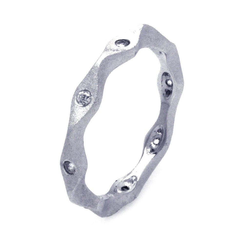 925 Sterling Silver Matte Finish Stackable Clear CZ Octagon Ring Sizes 5-9