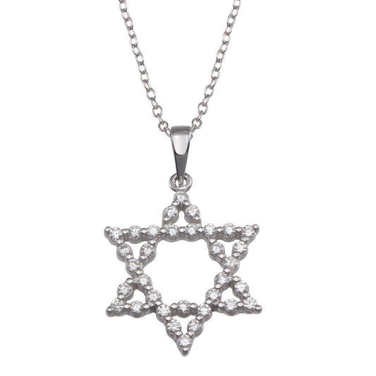 Silver 925 Rhodium Plated Open Star of David Clear CZ Dangling Wire Pendant