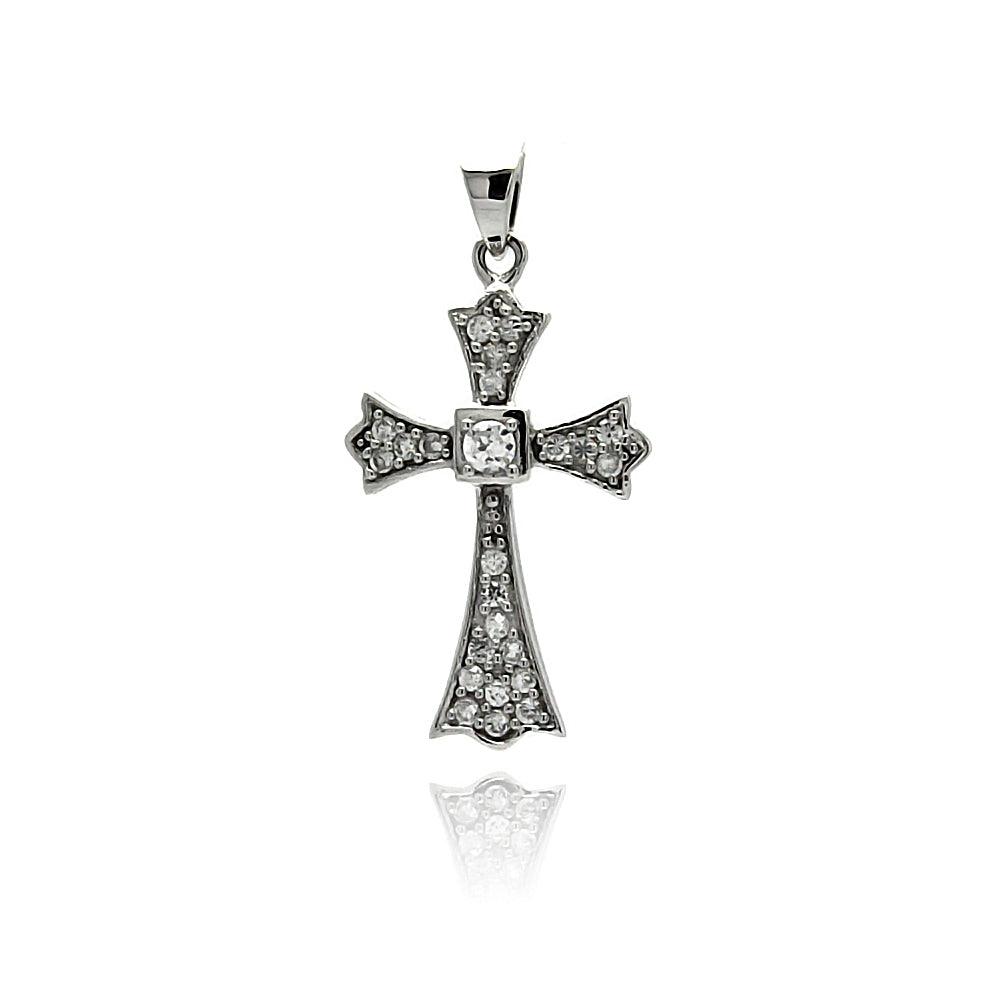 Sterling Silver 925 Rhodium Plated Solitaire Christian Cross CZ Dangling Pendant