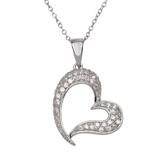Sterling Silver 925 Rhodium Plated Open Love Promise Heart CZ Dangling Pendant