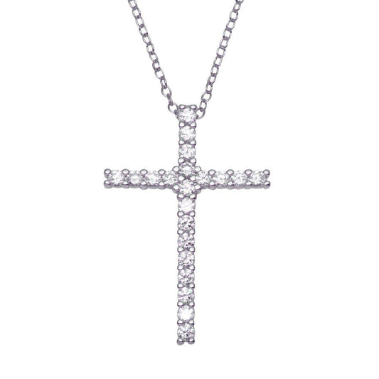 Sterling Silver 925 Rhodium Plated Thin Petite Christian Dainty Cross CZ Pendant