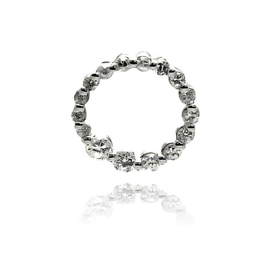 Sterling Silver 925 Rhodium Plated Open Geometric Circle Clear CZ Pendant