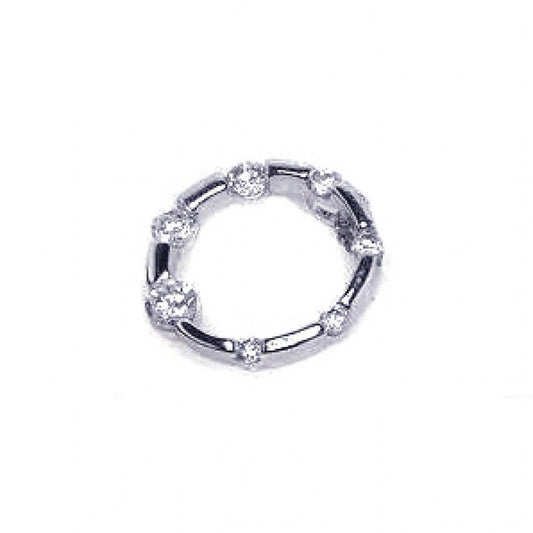 Sterling Silver 925 Rhodium Plated Open Geometric Ring Circle Clear CZ Pendant