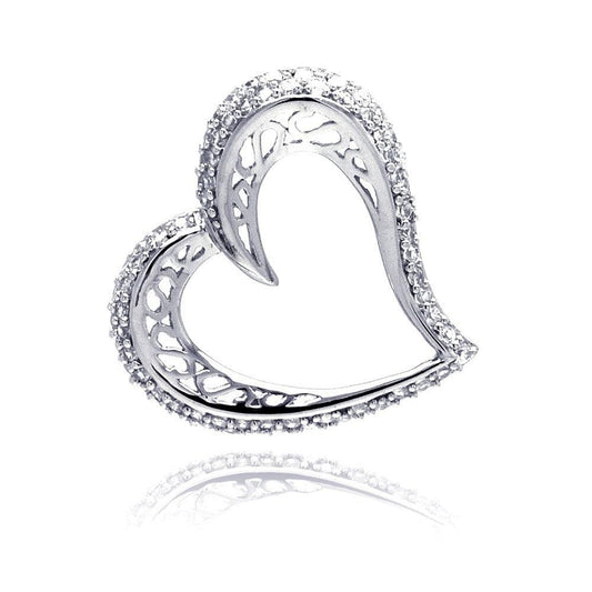 Sterling Silver 925 Promise Love Valentines Open Heart CZ Necklace Pendant