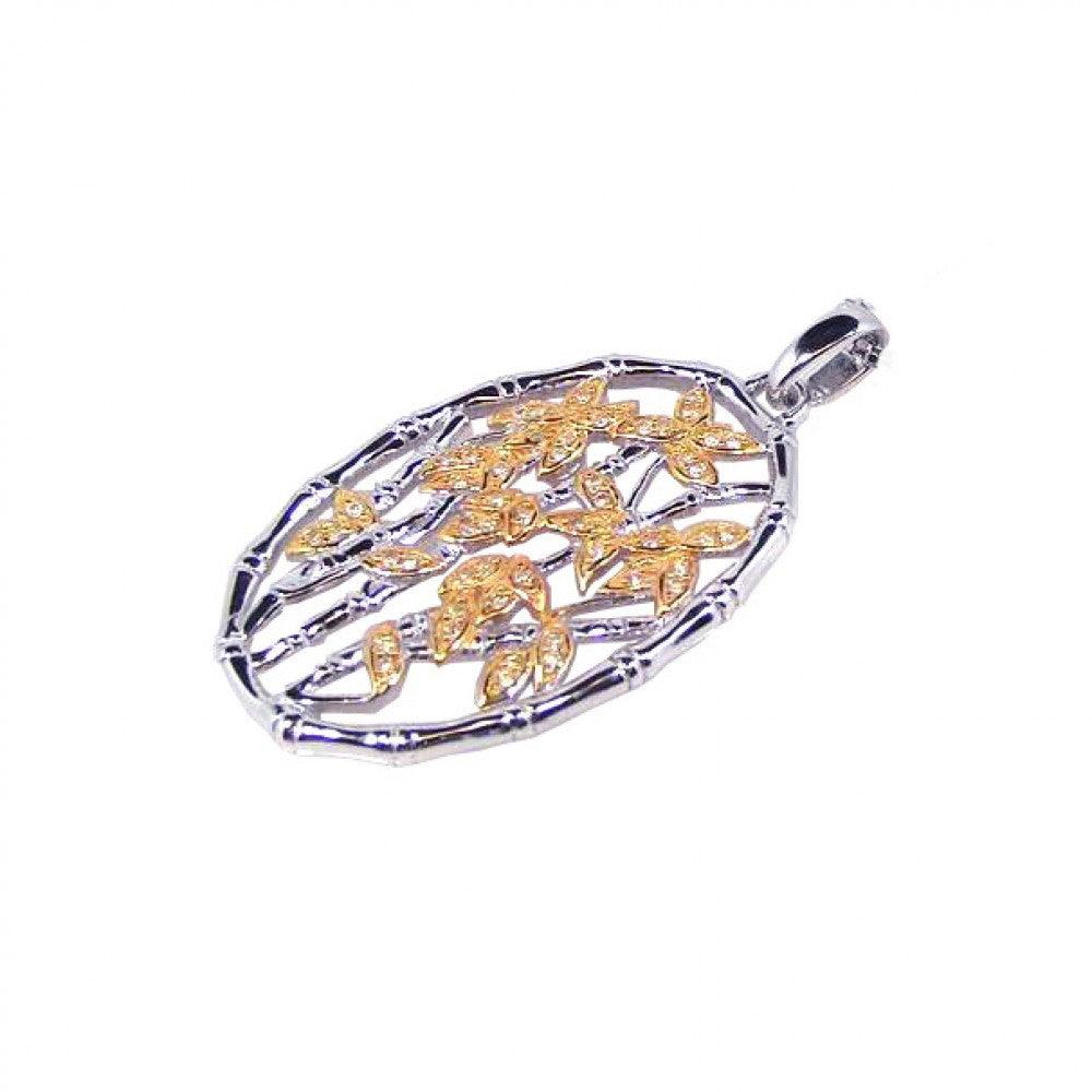 Sterling Silver 925 Rhodium Plated Open Circle Filigree CZ Dangling Pendant