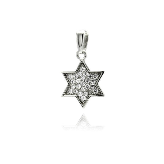 Sterling Silver 925 Rhodium Plated Star of David Clear CZ Dangling Pendant