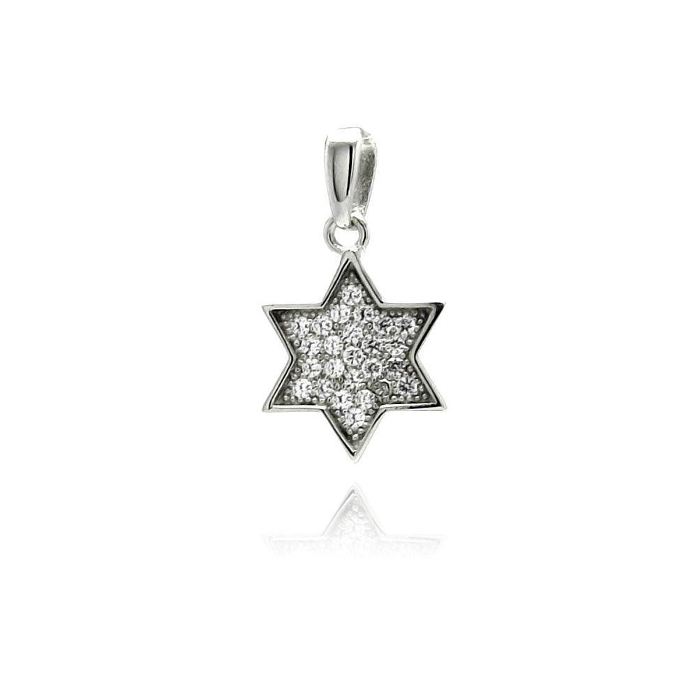 Sterling Silver 925 Rhodium Plated Star of David Clear CZ Dangling Pendant