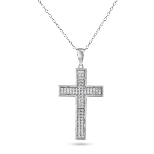 Sterling Silver 925 Rhodium Plated Cross Christian Clear CZ Dangling Pendant