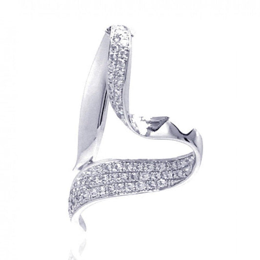 Sterling Silver 925 Rhodium Plated Open Twisted Heart CZ Dangling Pendant