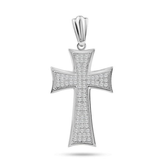 Sterling Silver 925 Rhodium Plated Cross Micro Pave Men's CZ Dangling Pendant